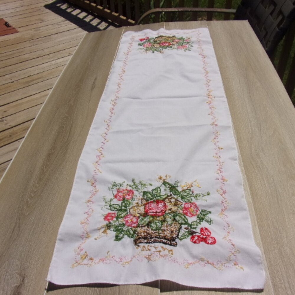 Linen Table Runner Farmhouse Cross Stitch Handmade Table Runner Price Drop!!